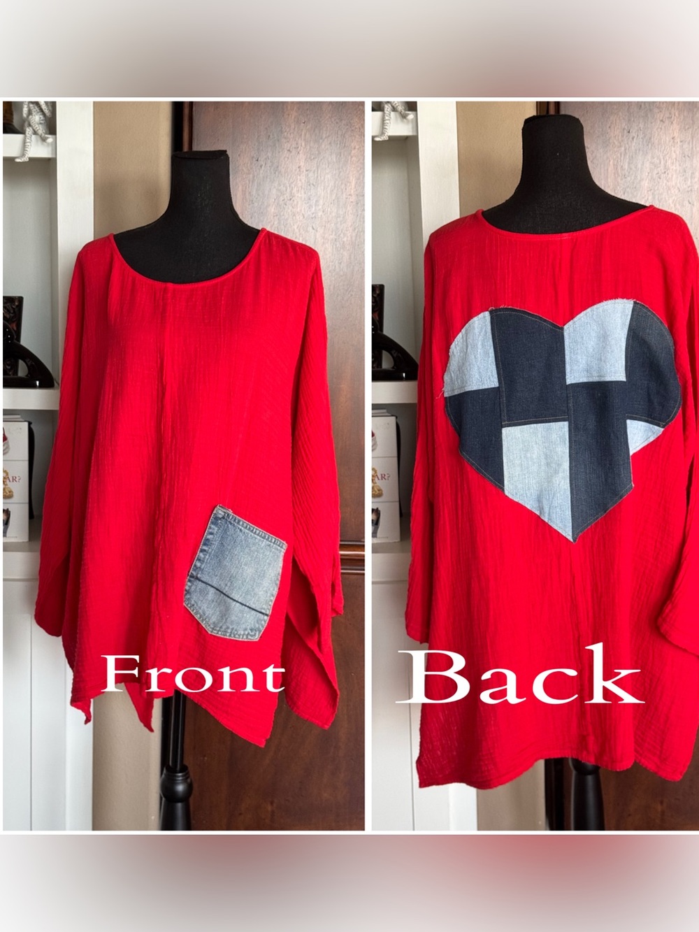 Shannon Passero Red Tunic Top Denim Pocket
